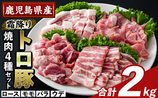 K-379-B 鹿児島県産霜降りトロ豚 焼肉用バラエティセット(合計2kg)【KNOT】霧島市 ロース バラ ウデ モモ 焼き肉 ヤキニク 豚肉 国産 鹿児島県産 肉 精肉 小分け セット 食べ比べ