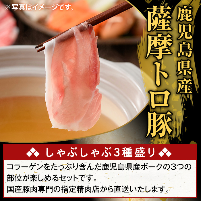 K-470-A 鹿児島県産 薩摩トロ豚しゃぶしゃぶ3種盛り(計1kg)【ふるさと産直バザール】霧島市 ロース バラ モモ  国産 鹿児島県産 肉 精肉