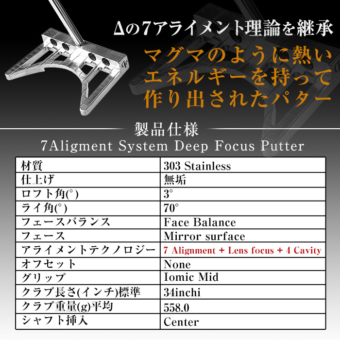 K-202 Made in 霧島！Deep Focus 7 Magma ゴルフパター(1本)【Deep Focus】 ゴルフ ゴルフパター パター センターシャフト ゴルフ用品 スポーツ スポーツ用品