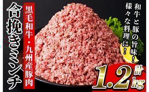 黒毛和牛・ 九州産豚使用 合挽きミンチ(300g×4P・計1.2kg)！国産 九州産 和牛 牛肉 豚肉 合挽 合びき ミンチ肉 ひき肉 挽肉 挽き肉 ハンバーグ ミートボール 食品 肉類 冷凍 小分け【バクロ】【A-1524H】