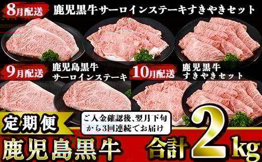 ＜定期便・全3回(8月発送開始)＞鹿児島黒牛定期便！サーロインステーキやリブローススライス、カタローススライス！ご入金確認後翌月下旬から3回連続でお届け！【JAさつま日置農業協同組合】【BR-8-022H】