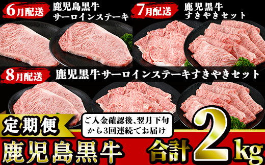 ＜定期便・全3回(6月発送開始)＞鹿児島黒牛定期便！サーロインステーキやリブローススライス、カタローススライス！ご入金確認後翌月下旬から3回連続でお届け！【JAさつま日置農業協同組合】【BR-6-022H】