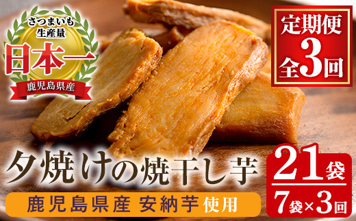 [定期便・全3回]夕焼けの焼干し芋(計21袋・100g×7袋×3回) 国産 鹿児島県産 定期便 ほしいも 干しいも ほし芋 安納芋 スイーツ おやつ お菓子 菓子 常温 常温保存[末永商店][C-208H]