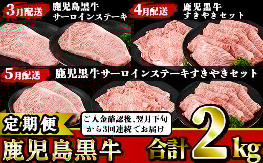 ＜定期便・全3回(3月発送開始)＞鹿児島黒牛定期便！サーロインステーキやリブローススライス、カタローススライス！ご入金確認後翌月下旬から3回連続でお届け！【JAさつま日置農業協同組合】【BR-3-022H】