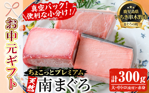 ＜2026年お中元ギフト＞《ちょこっとプレミアム》天然南まぐろフルセット(計300g) 100g柵でお届け！肉厚のお刺身や海鮮丼に！まぐろ 鮪 魚介 刺し身 刺身 さしみ 海鮮丼 南マグロ 小分け 便利 冷凍 新鮮【海鮮まぐろ家】【00-041-09-R8OC】