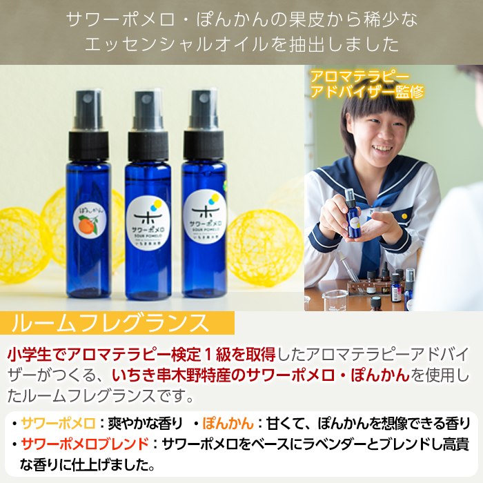 《数量限定》ルームフレグランス(合計3本・各30ml)サワーポメロ・サワーポメロブレンド・ポンカンのエッセンシャルオイル！高校生アロマテラピーアドバイザー監修！ギフトやご贈答にも ルシエルフュゼ【LeCiel+b2-cafe】【00-090-19】