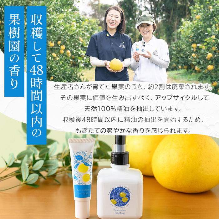 サワーポメロハンドクリーム(30g×1本)＆サワーポメロハンドソープ(200ml×1本) いちき串木野市 ルシエルフュゼ サワーポメロ 柑橘 大橘 みかん ハンドクリーム 保湿 ハンドケア 手荒れ 乾燥 ハンドソープ 手洗い せっけん 肌 美容 香り【LeCiel+b2-cafe】【A-2072H】