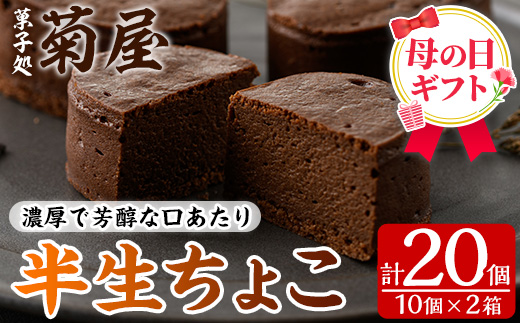 ＜2026年 母の日ギフト＞半生ちょこ(計20個) スイーツ チョコ ケーキ お菓子 銘菓 冷凍 ギフト 個包装 詰め合わせ 詰合せ 贈り物 贈答 ギフト プレゼント 洋菓子 母の日 のし 熨斗【菓子処 菊屋】【MDA-005H】