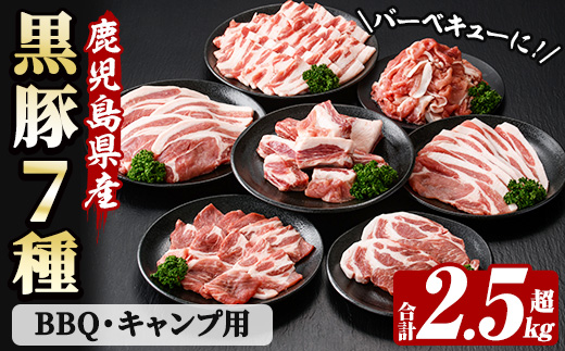 恵味の黒豚 BBQ・キャンプ用セット (鹿児島県産黒豚)(7種・合計2.5kg超) 豚 豚肉 肉 鹿児島 黒豚 肩ロース ロース ばら肉 バラ肉 スペアリブ 切り落とし 小間切れ バーベキュー 焼肉 キャンプ 詰合せ 詰め合わせ 小分け 冷凍【西日本ベストパッカー】【B-368H】