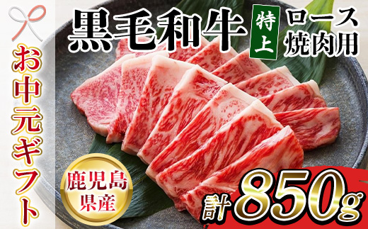 ＜2026年お中元ギフト＞鹿児島県産黒毛和牛 特上ロース焼肉 (計850g) 牛肉 肉 黒毛和牛 国産 国産牛 九州 鹿児島 鹿児島県産 ロース ロース肉 焼肉 焼き肉 冷凍 ギフト【バクロ】【00-030-32-R8OC】