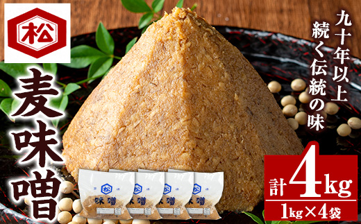てづくり麦味噌セット(1kg×4袋・計4kg) 国産 鹿児島 麦 麦みそ むぎ 味噌 味噌汁 みそ汁 てづくり 麹 こうじ 調味料 加工品 加工食品 栄養 健康【松藤味噌醤油醸造工場】【A-1971H】
