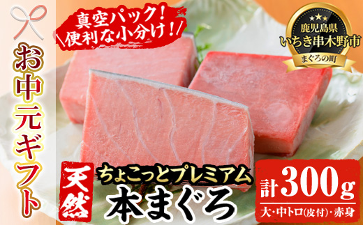 ＜2026年お中元ギフト＞《ちょこっとプレミアム》天然本まぐろフルセット(計300g) 100g柵でお届け！肉厚のお刺身や海鮮丼に！まぐろ 鮪 魚介 刺し身 刺身 さしみ 海鮮丼 本マグロ 小分け 便利 冷凍 新鮮【海鮮まぐろ家】【00-041-10-R8OC】
