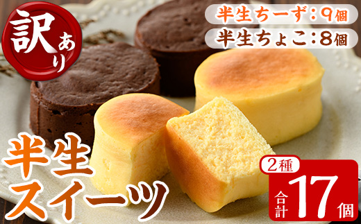 《訳あり》半生ちーず(9個)・半生ちょこ(8個)詰合せ(計17個) スイーツ バレンタイン ホワイトデー チーズ ケーキ チーズケーキ チョコ スフレ お菓子 銘菓 冷凍 詰め合わせ 詰合せ 個包装 簡易包装 家庭用 自宅用 洋菓子【菓子処 菊屋】【A-1594H】