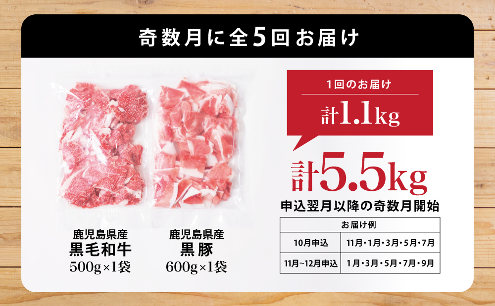 【モリモリ定期便】鹿児島県産 黒毛和牛＆黒豚 切落し 定期便 （全5回）牛丼 肉じゃが カレー 炒め物 定期便 冷凍 スターゼン 南さつま市