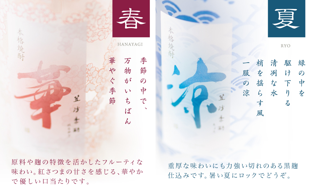 【杜氏の里笠沙 謹製】本格芋焼酎「笠沙季酌（ときにくむ）」ギフトセット(720ml×4本) こだわり 人気 飲み比べ 芋焼酎 720ml バラエティセット 四季 お湯割り 水割り ロック ギフト 熨斗 贈答品 南さつま市