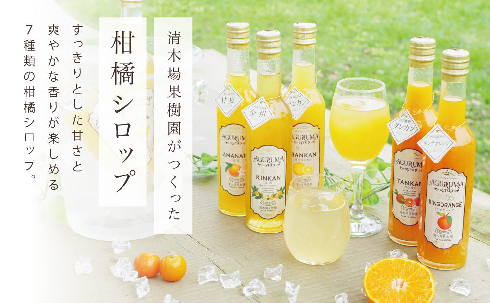 柑橘シロップ 300ml×7本セット [7種類] 柑橘 果物 金柑 甘夏 河内晩柑 檸檬 レモン たんかん キングオレンジ ゆず ドリンク ジュース 炭酸割り ハイボール カクテル かき氷 ヨーグルト アイス パンケーキ ギフト 贈答 清木場果樹園 鹿児島県 南さつま市