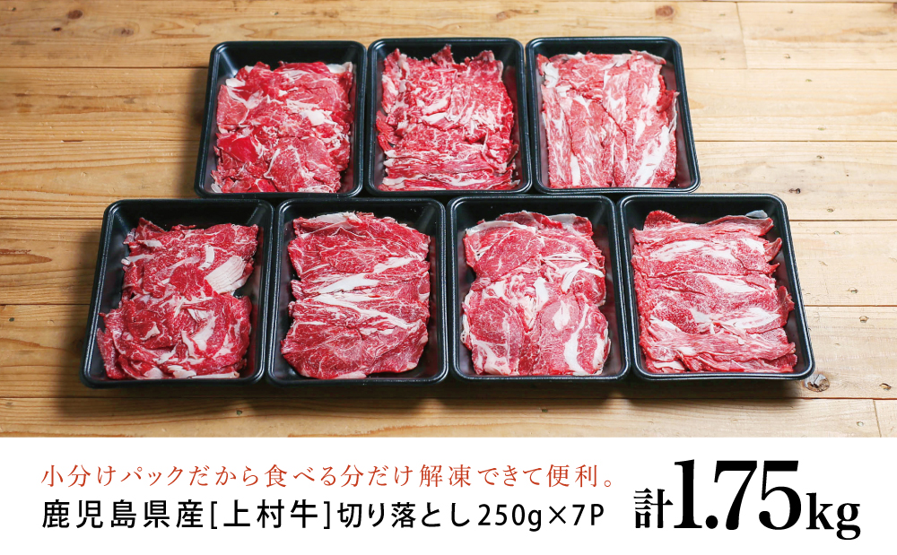 【カミチクブランド】鹿児島県産 上村牛切り落とし 1.75kg（250g×7P） 切落とし 牛丼 肉じゃが お肉 小分け 冷凍 カミチク 南さつま市