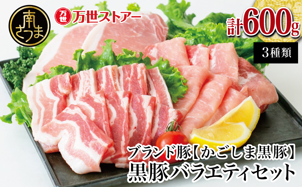【ブランド黒豚】かごしま黒豚 3種類 計600g バラエティセット お肉 国産 豚肉 鹿児島県産 冷凍 南さつま市