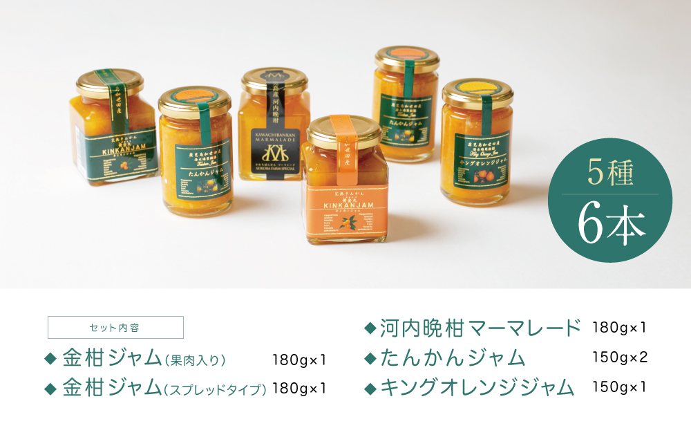 【産品コンクール金賞受賞】金柑・オレンジジャム詰め合わせ 6本（5種）ジャム マーマレード 朝食 パン セット ギフト 贈答 清木場果樹園 鹿児島 南さつま市