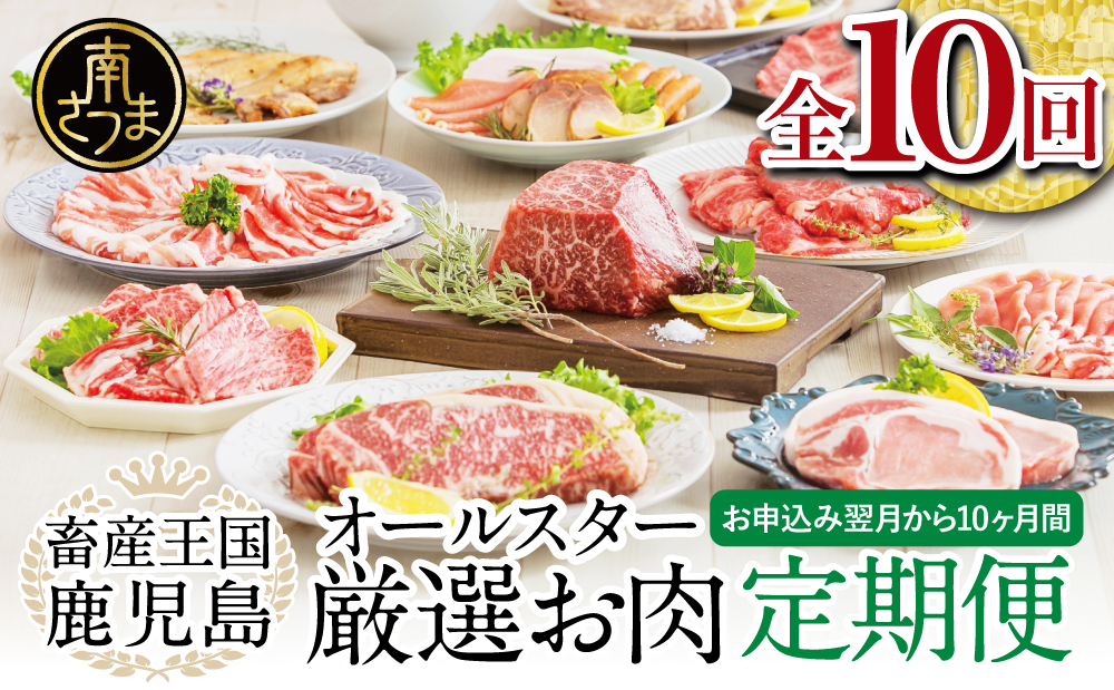 【定期便】畜産王国・南さつま市のオールスター厳選お肉定期便（10回） 牛肉 豚肉 すき焼き しゃぶしゃぶ 赤身 焼肉 味噌漬け 冷凍 定期便 鹿児島 南さつま市