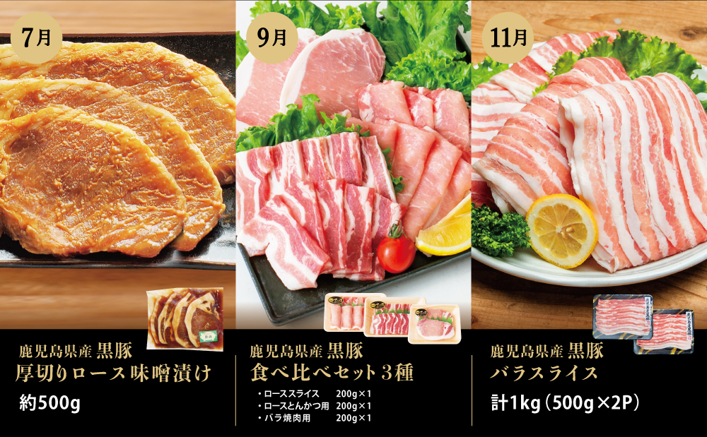 【定期便】畜産王国鹿児島の厳選黒豚定期便（全6回）  お肉 国産 鹿児島県産 豚肉 しゃぶしゃぶ とんかつ 焼肉 焼き肉 切り落とし 焼豚 チャーシュー ローストポーク セット 食べ比べ コワダヤ スターゼン 万世ストアー 焼肉次郎長 南さつま市