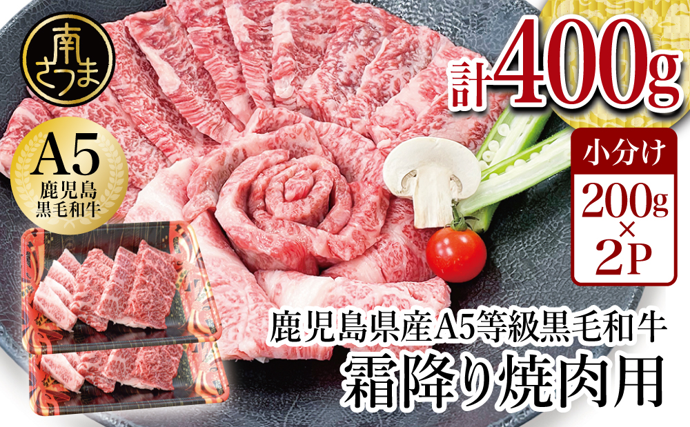 【鹿児島県産】A5等級 黒毛和牛 霜降り焼肉用 400g 牛肉 焼肉 BBQ お肉 小分け 冷凍 カミチク 南さつま市