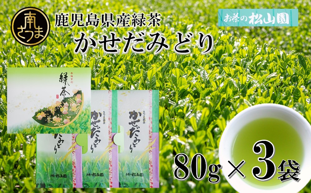 【鹿児島県産緑茶】かせだみどり（80g×3） ギフト 贈答 鹿児島県産 かごしま お茶 日本茶 緑茶 茶葉 南さつま市 お茶の松山園