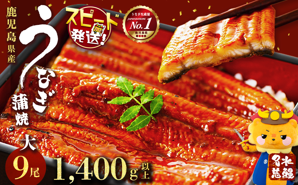 鹿児島県産うなぎ蒲焼 名水慈鰻 大9尾(1尾160g以上)＜計1.4kg以上＞ e8-001