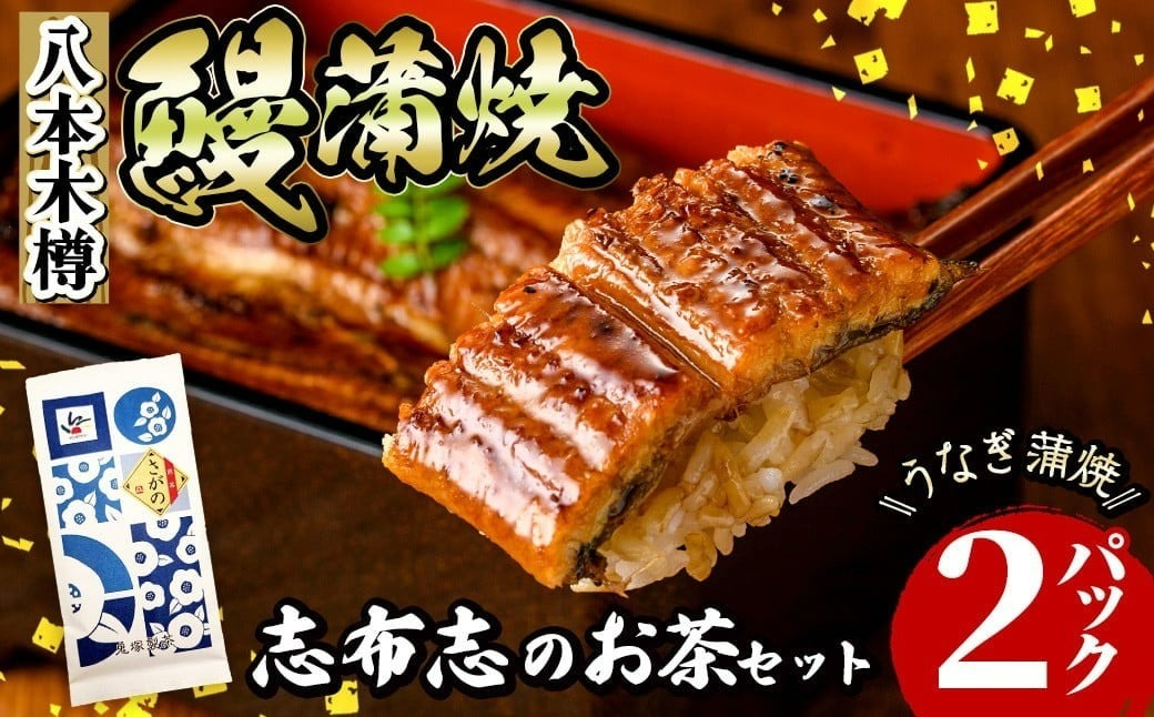 八本木樽鰻2尾＆お茶セット うなぎ蒲焼(156g以上×2尾)＆煎茶さがの(100g) a5-330
