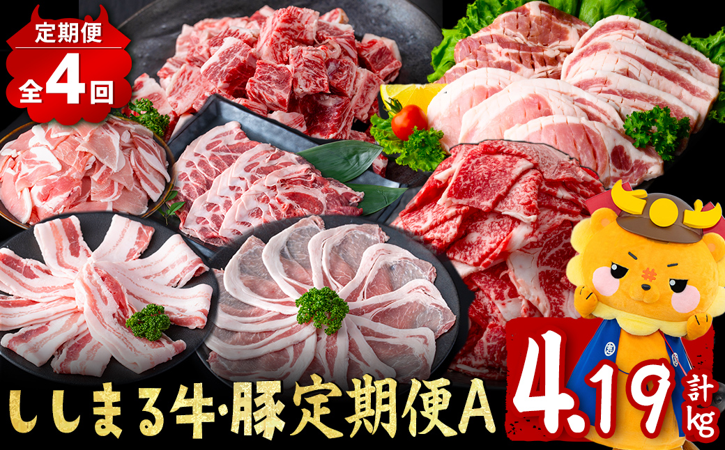【定期便全4回】ししまる牛・豚定期便A(4ヶ月連続・計4.19kg以上) t0044-006