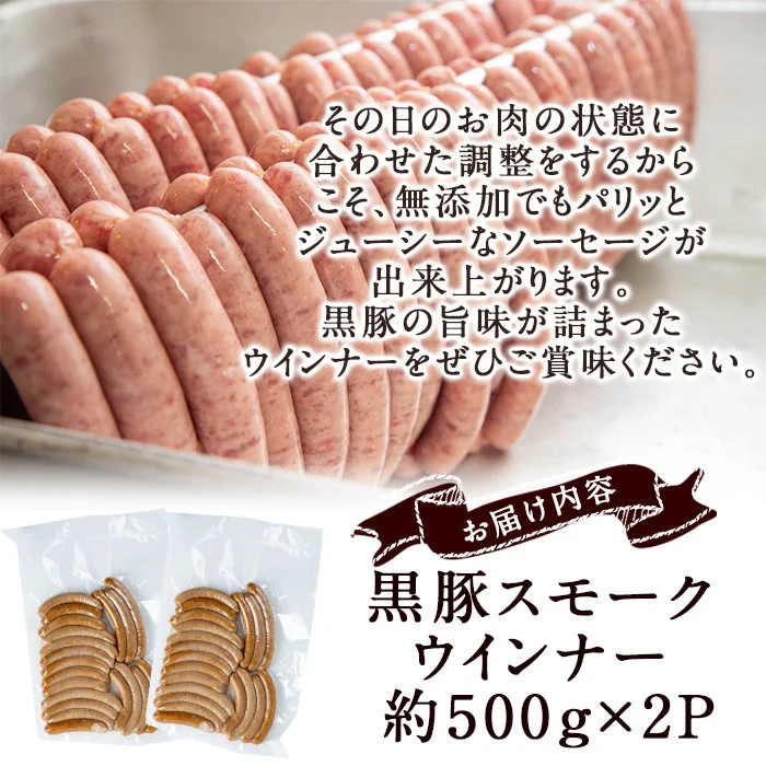 【無添加】【ギフト対応】「福別府農場」鹿児島黒豚無添加スモークウインナー（約500g×2P） b0-184