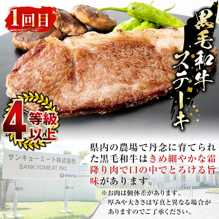 【定期便全2回】鰻と肉の定期便！ステーキ4枚と鰻蒲焼4尾をお届け！ t0057-004