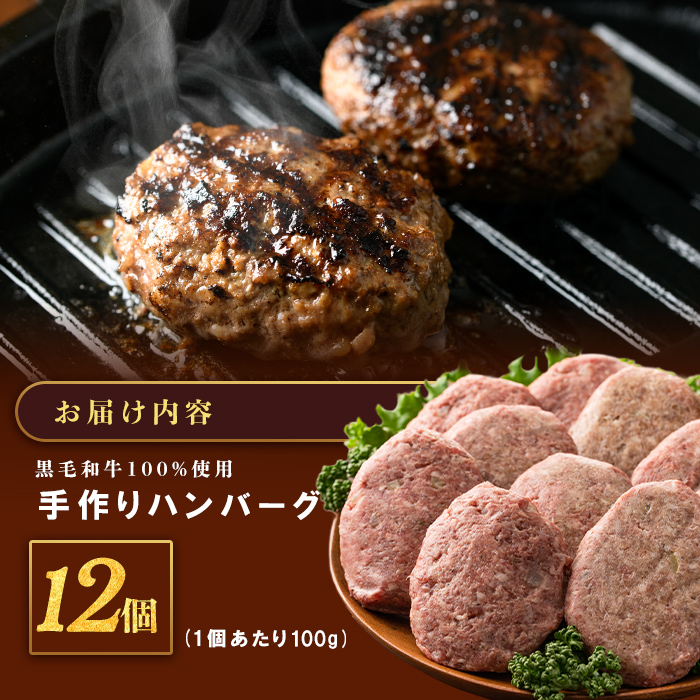 鹿児島県産 黒毛和牛100％！手ごねハンバーグ 1.2kg (100g×12個） 黒毛和牛 和牛 肉 牛肉 牛100% 国産 手ごね ハンバーグ 100% 小分け 惣菜  a0-406