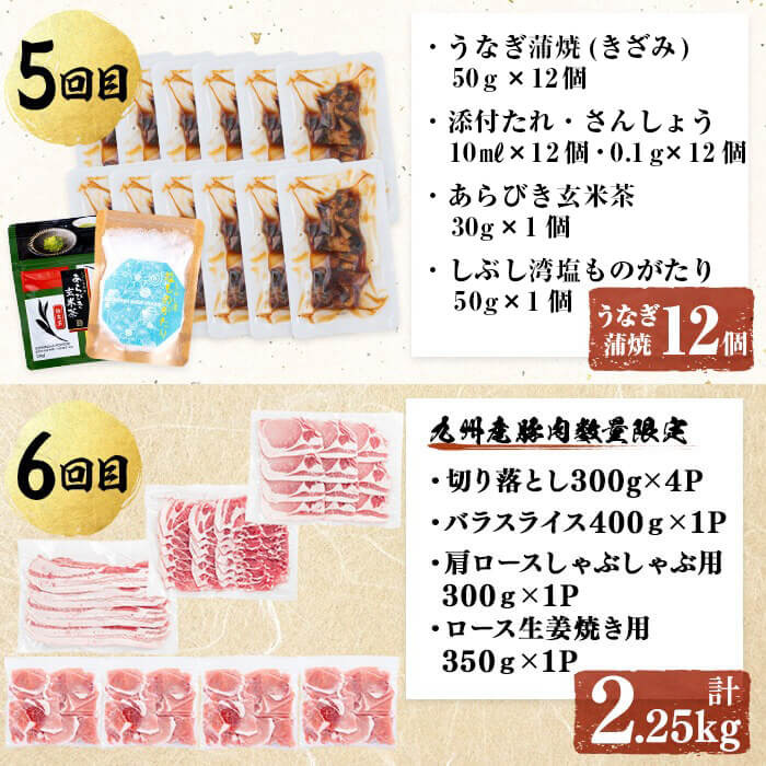 【定期便全6回】鰻と肉の贅沢定期便！鰻とお肉が交互に届くお楽しみ便 t0100-029