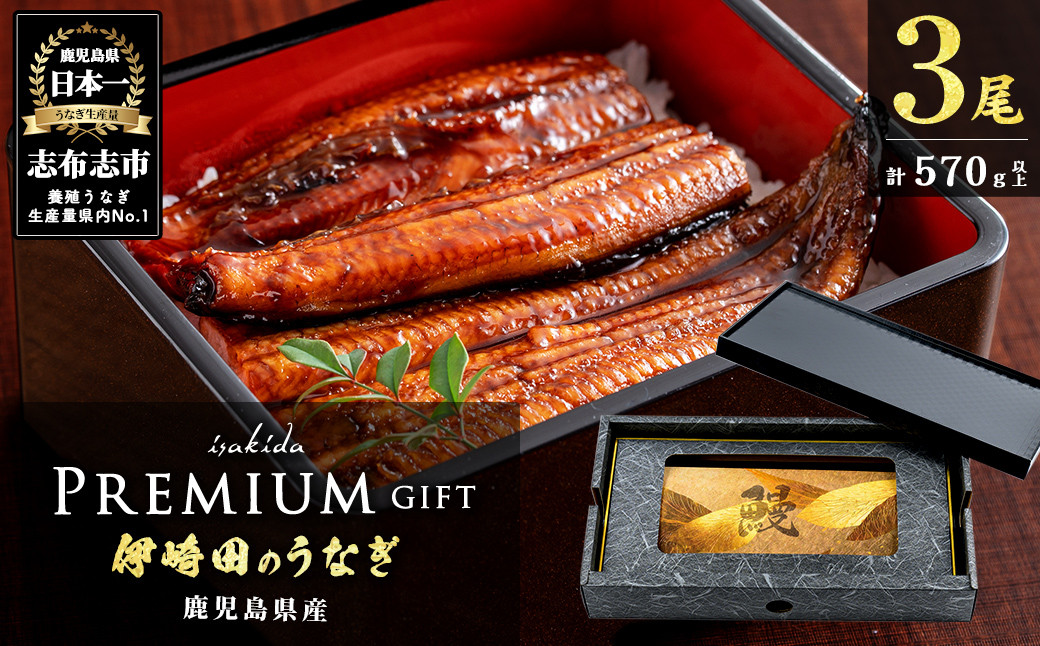 【ギフト対応】【数量限定】鹿児島県産 伊崎田のうなぎ蒲焼 ＜190g以上＞× 3尾(計570g以上) c0-114