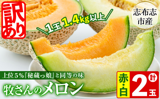 【春限定・数量限定】牧さんの訳ありメロン 赤玉・白玉 計2玉(赤肉・青肉 各1玉) b0-104-s