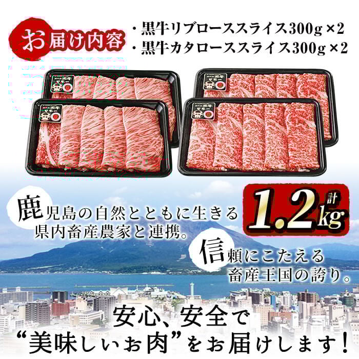 5等級鹿児島黒牛ローススライスセット（1.2kg） e7-001