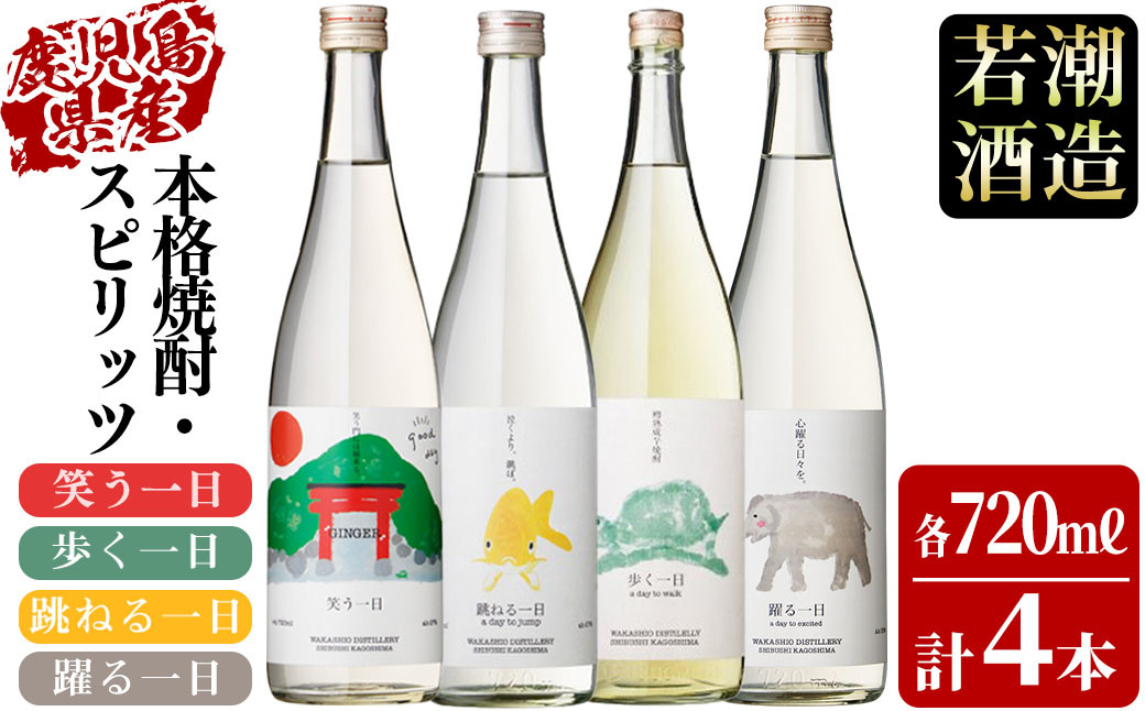 ＜入金確認後、2週間以内に発送！＞若潮酒造 本格焼酎・スピリッツ＜一日シリーズ＞飲み比べセット 720ml×4本！ b4-011-2w