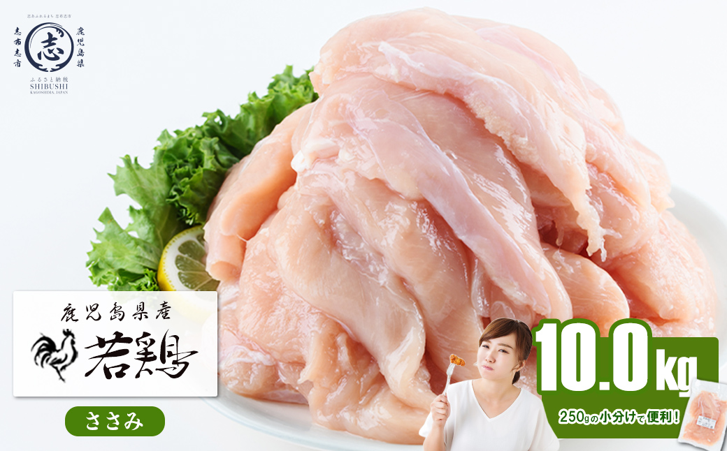 小分けで便利！鹿児島県産若鶏ささみ 計10kg(250g×40P) 鶏肉 とり肉 鳥肉 ささみ 鳥ささみ ヘルシー ダイエット 低カロリー 若鶏 小分け 真空 真空パック 保存 カット カット済 b7-026