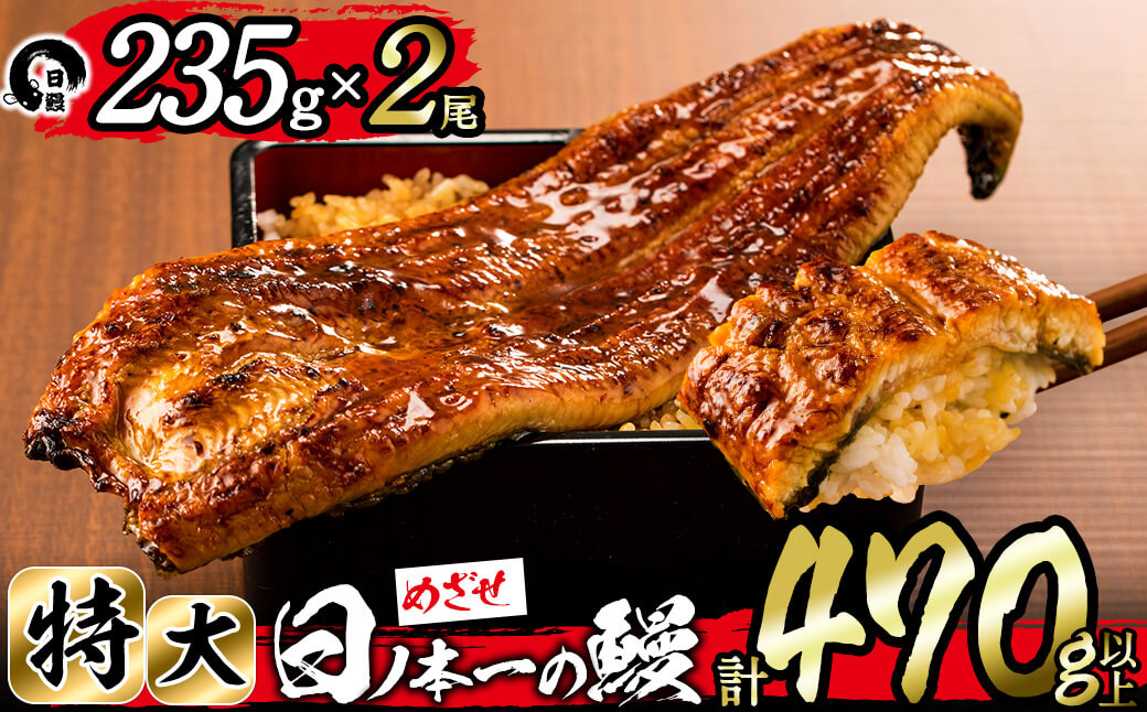 日ノ本一の鰻の蒲焼き＜特大＞2尾セット(計470g以上) b3-010