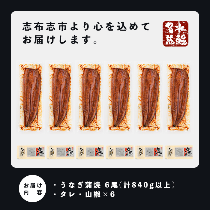 鹿児島県産うなぎ蒲焼 名水慈鰻 6尾＜計840g以上＞ うなぎ 鰻 ウナギ 6尾 国産 蒲焼 かばやき 冷凍 真空 真空パック 無頭 うな重 ひつまぶし タレ 山椒 c0-147