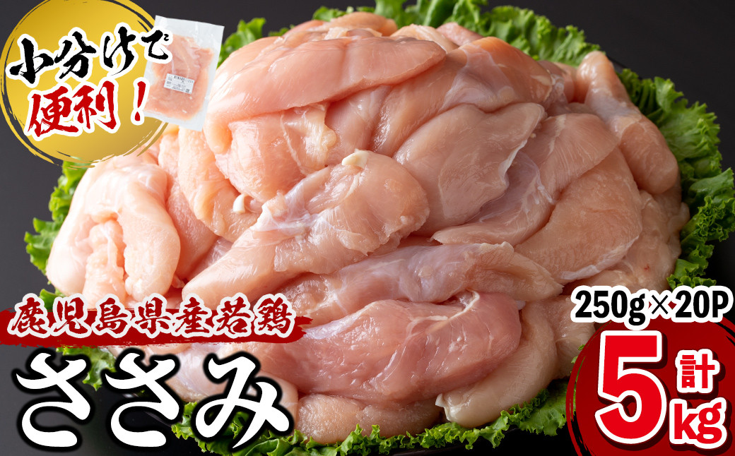 小分けで便利！鹿児島県産若鶏ささみ 計5kg(250g×20P) a5-258