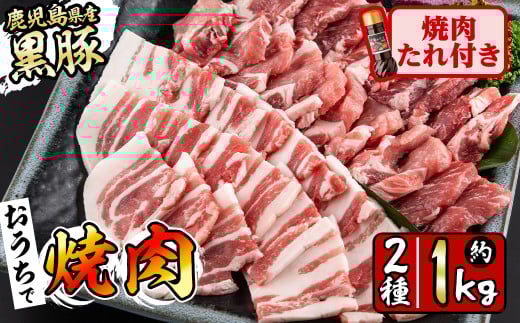 鹿児島県産黒豚焼肉2種＆焼肉のたれセット計1kg(カタロース約500g・バラ約500g・たれ210g) a5-302