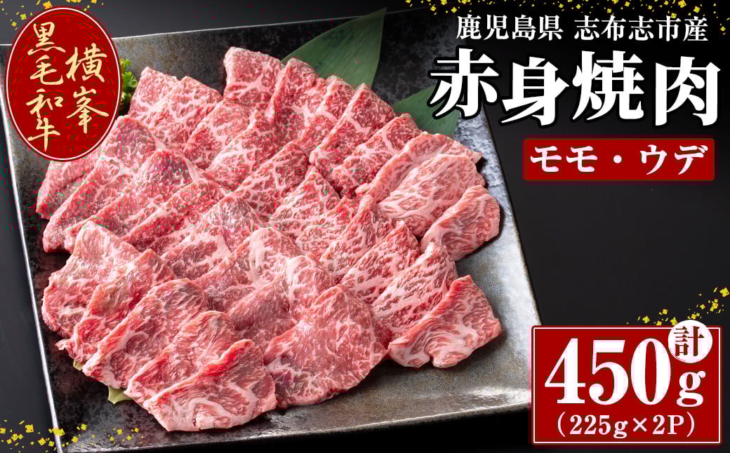 鹿児島県志布志市産横峯黒毛和牛の赤身焼肉(計450g・225g×2P) b0-195