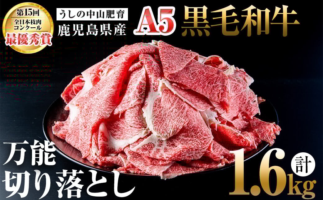 ＜A5等級＞鹿児島県産黒毛和牛万能切り落とし 計1.6kg(400g×4P) b5-138