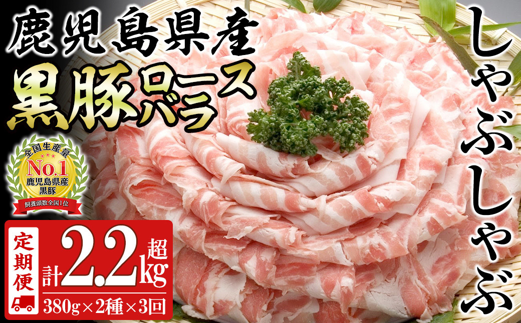 【定期便全3回】鹿児島県産黒豚＜ロース・バラ＞(計2.28kg/380g×2P×3回) t0045-008