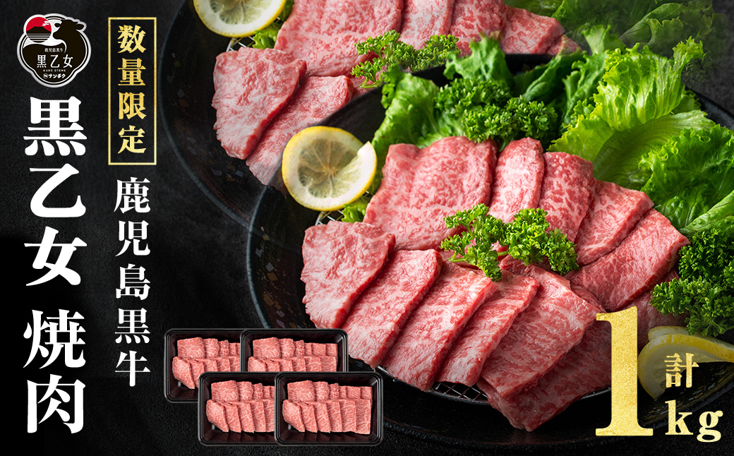鹿児島黒牛 黒乙女 モモ焼肉 (計1kg・250g×4P) b1-026