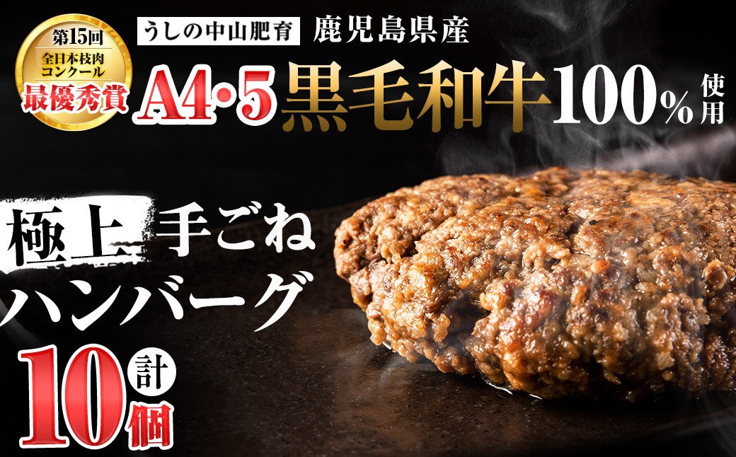 【志布志市制20周年記念】＜A4・A5等級＞鹿児島県産 黒毛和牛100%使用極上手ごねハンバーグ( 計1.5kg/150g×10個) a4-102