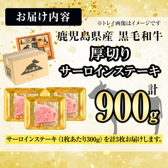 【数量限定】A4・5等級 鹿児島県産黒毛和牛【厚切り】サーロインステーキ 計900g（300g×3枚） g4-018