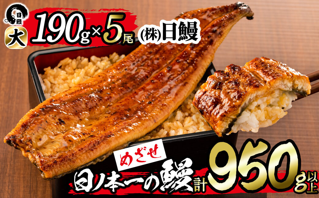 日ノ本一の鰻の蒲焼き＜大＞5尾セット(計950g以上) d3-001
